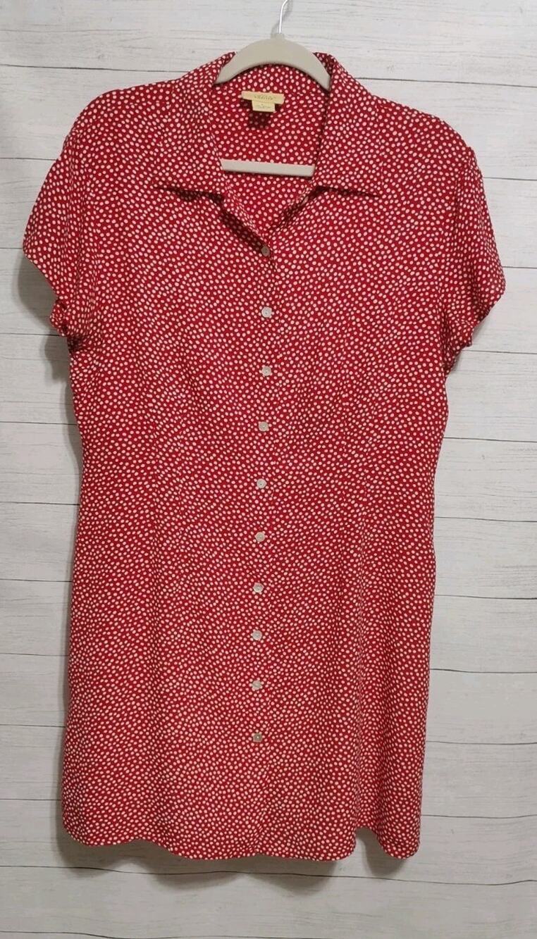 Vtg LIMITED AMERICA 90s Red/White Polka Dot Button Shirt Dress Women's-Large
